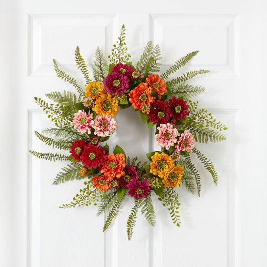 a wreath on a door