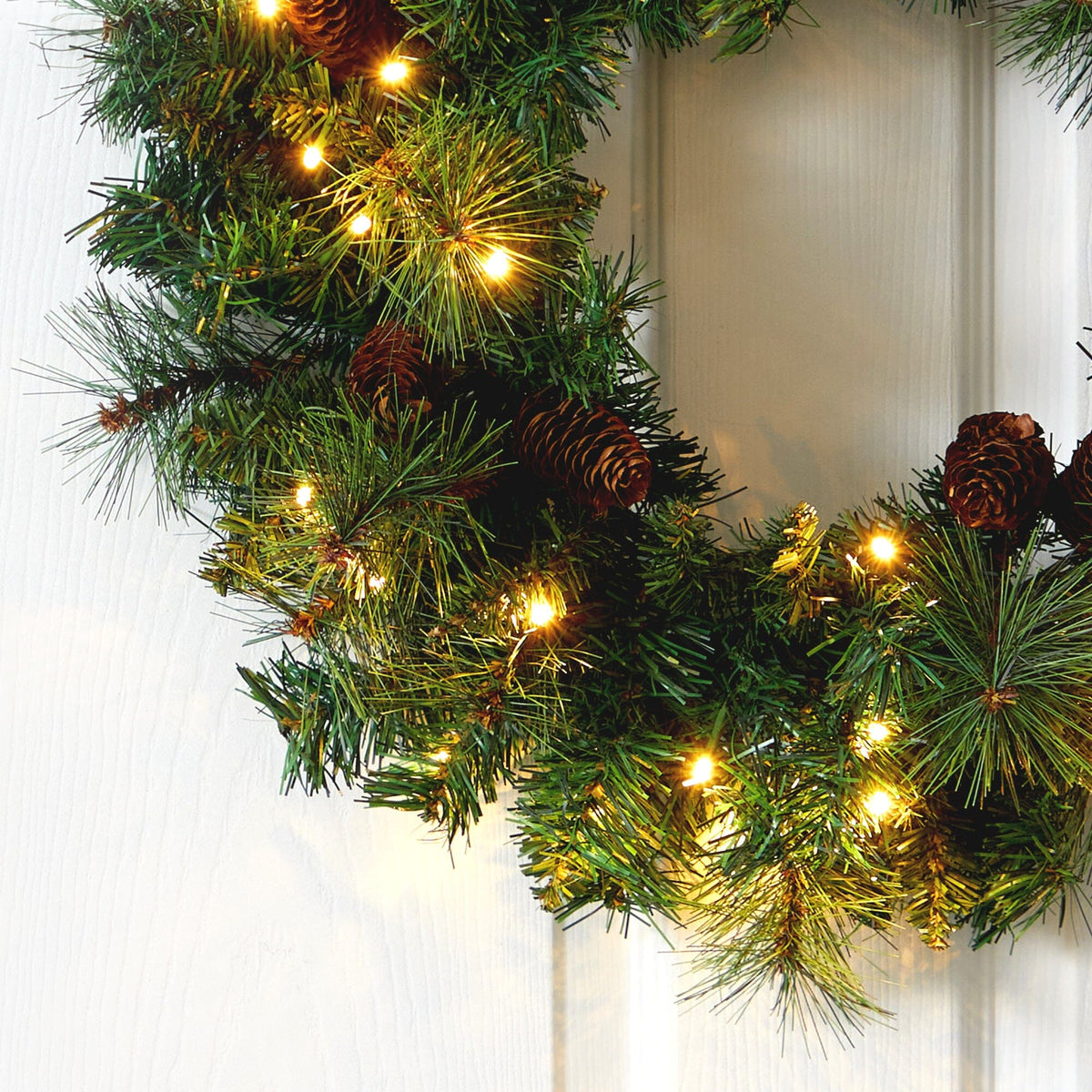 a wreath with lights on it