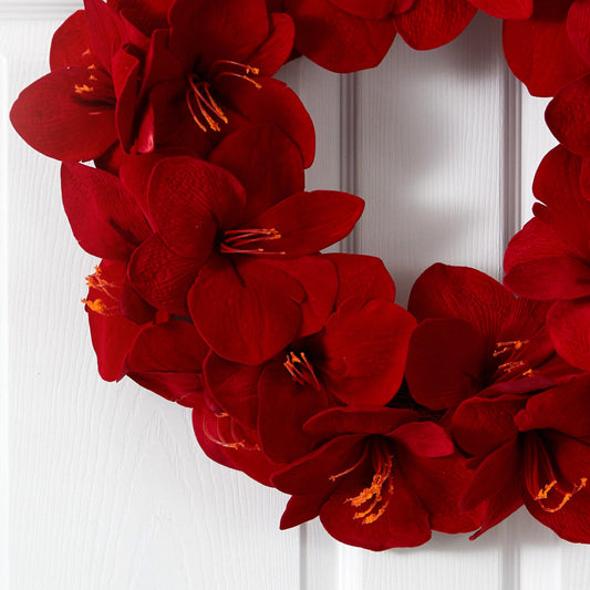 a wreath of red flowers