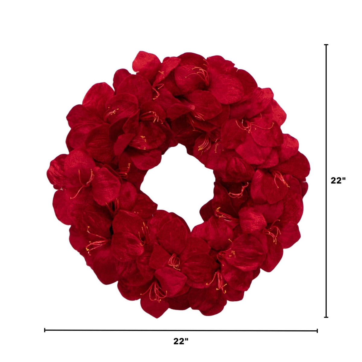 a red flower wreath with size of a wreath