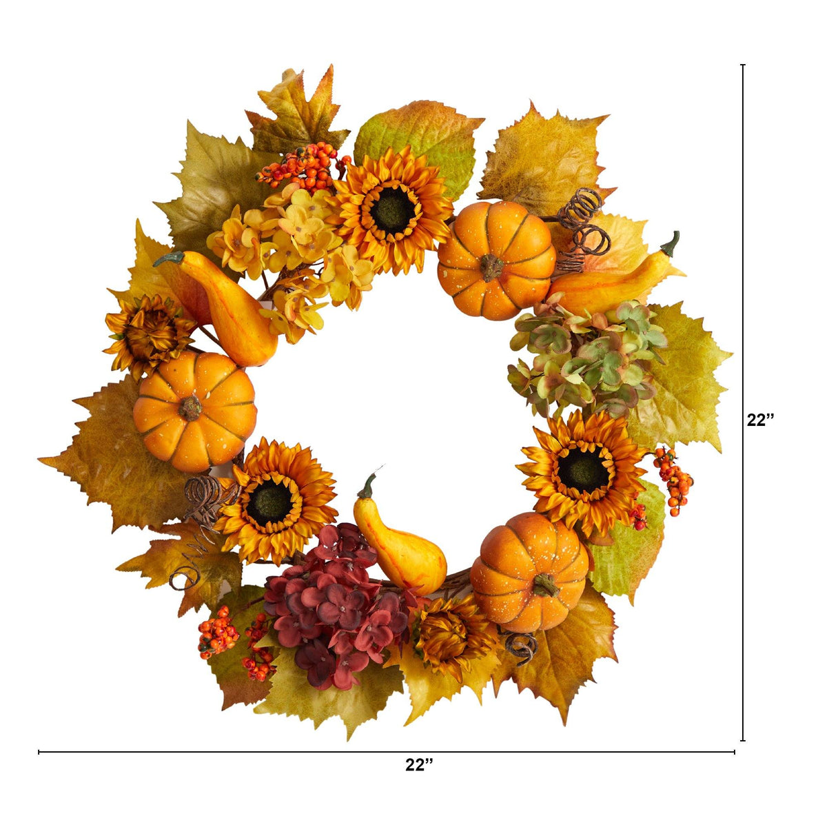 a wreath of pumpkins and flowers