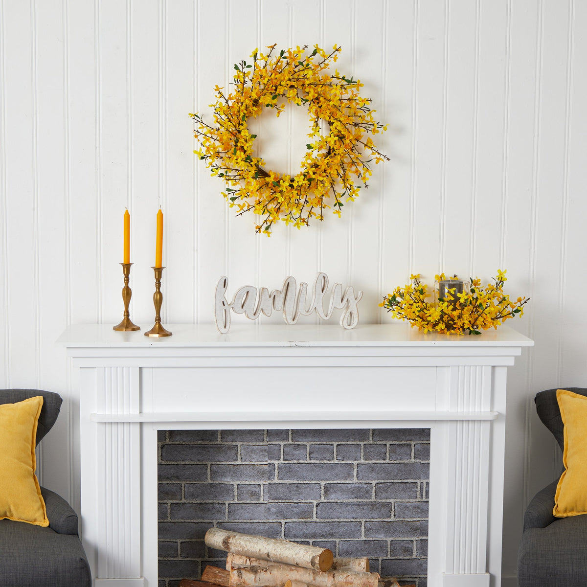 22” Forsythia Artificial Wreath