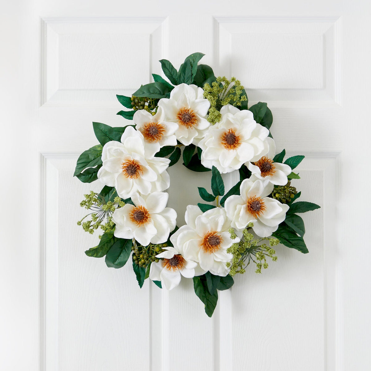 a wreath on a door