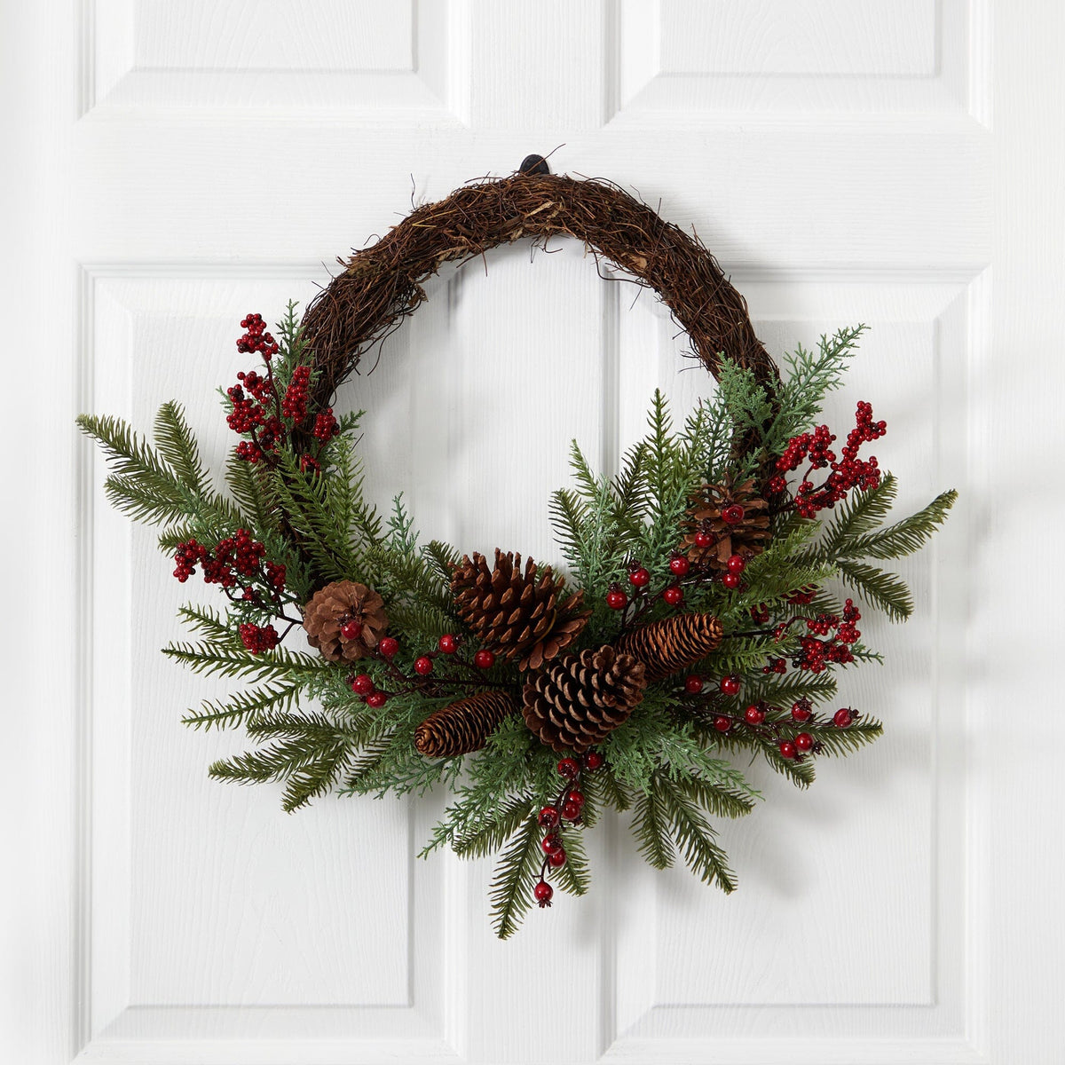 a wreath on a door