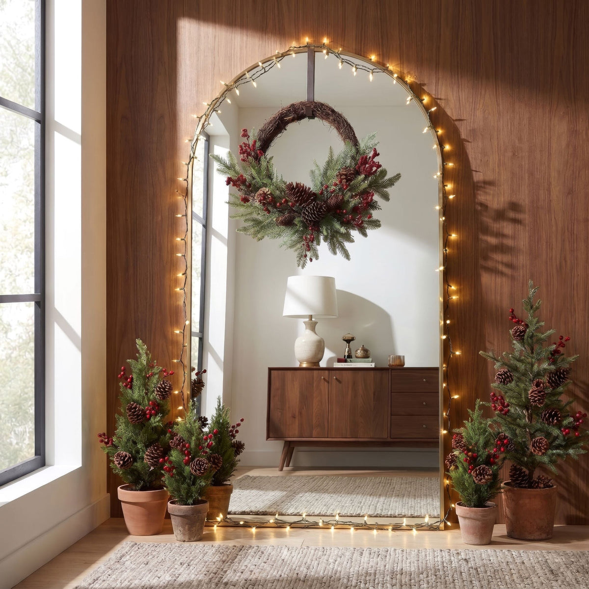 22” Mixed Pine and Cedar with Berries and Pine Cones Artificial Wreath