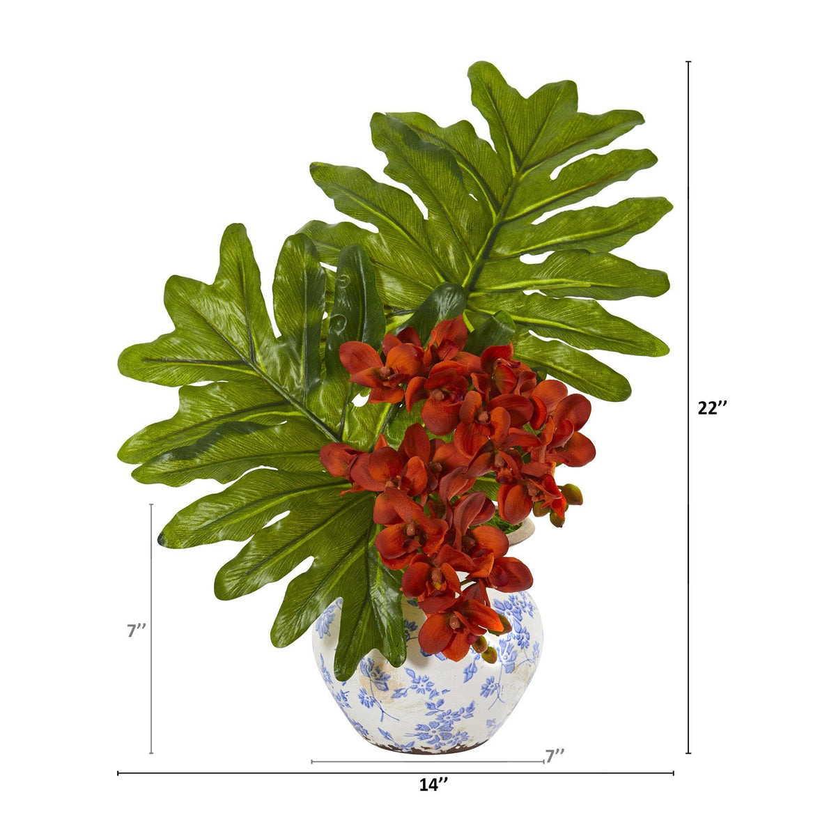 22” Phalaenopsis Orchid and Philo Leaf Arrangement in Vase