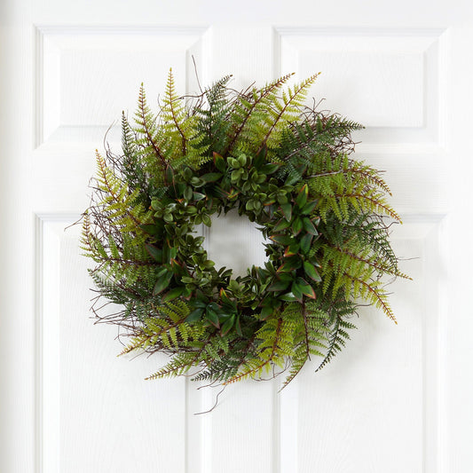 a wreath on a door