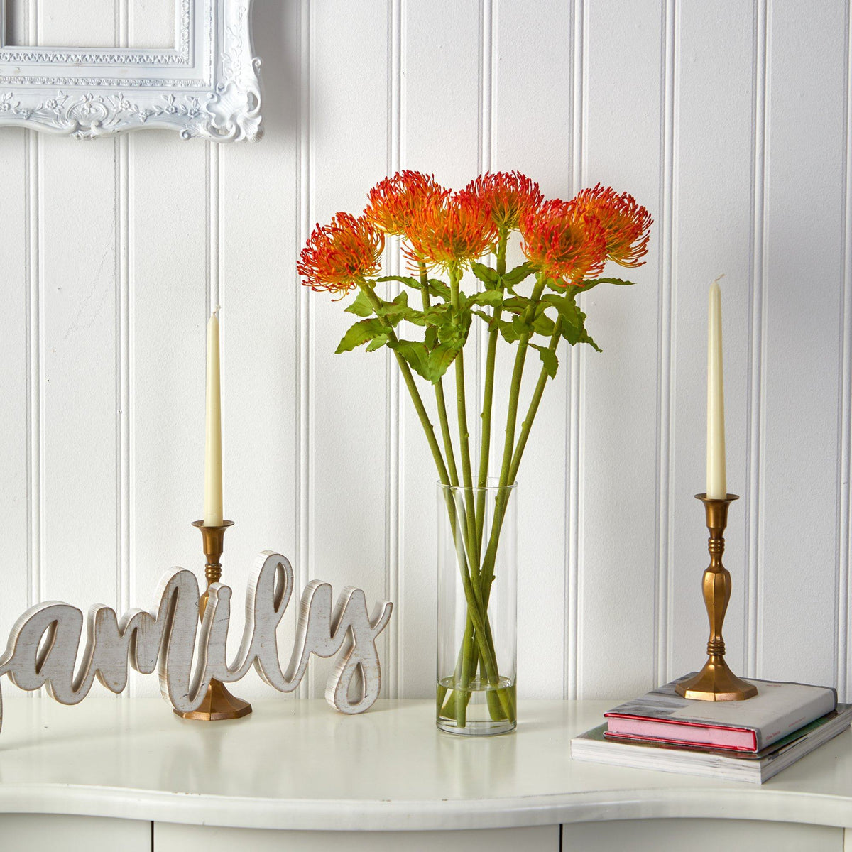 23” Pincushion Artificial Arrangement in Glass Vase