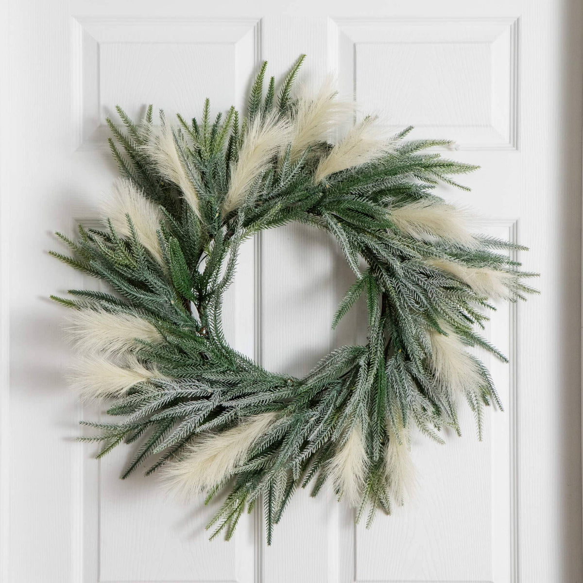 24" Artificial Balsma Fir Pine and Pampas Wreath with 50 Color Changing LED Lights