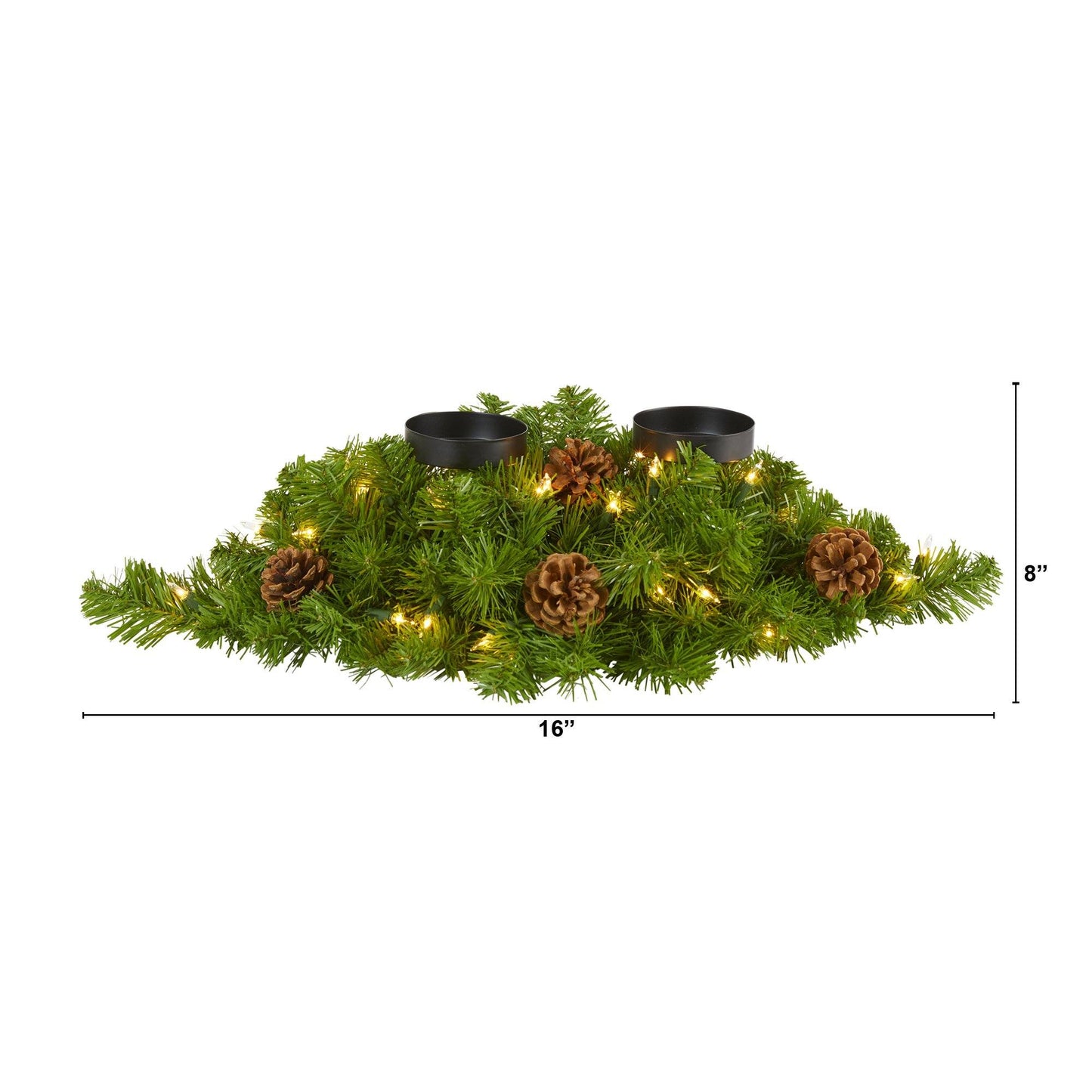 24” Artificial Christmas Double Candelabrum with 35 Warm White Lights and Pine Cones