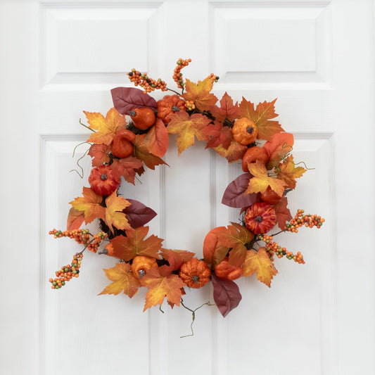a wreath on a door