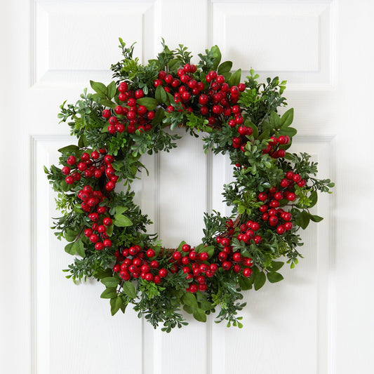 a wreath on a door
