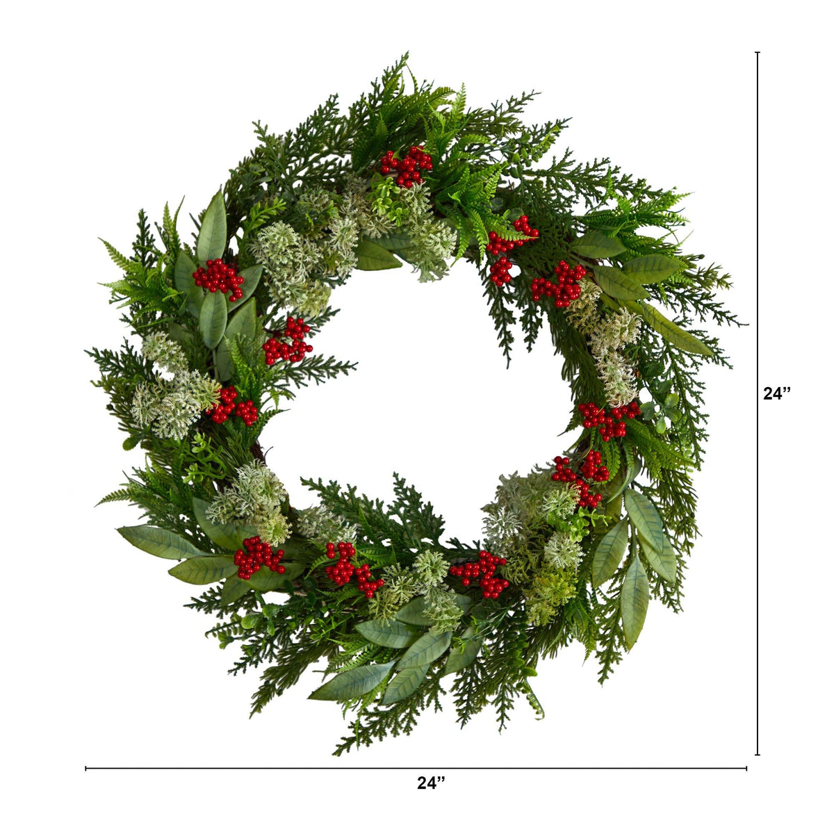 a wreath with red berries and green leaves