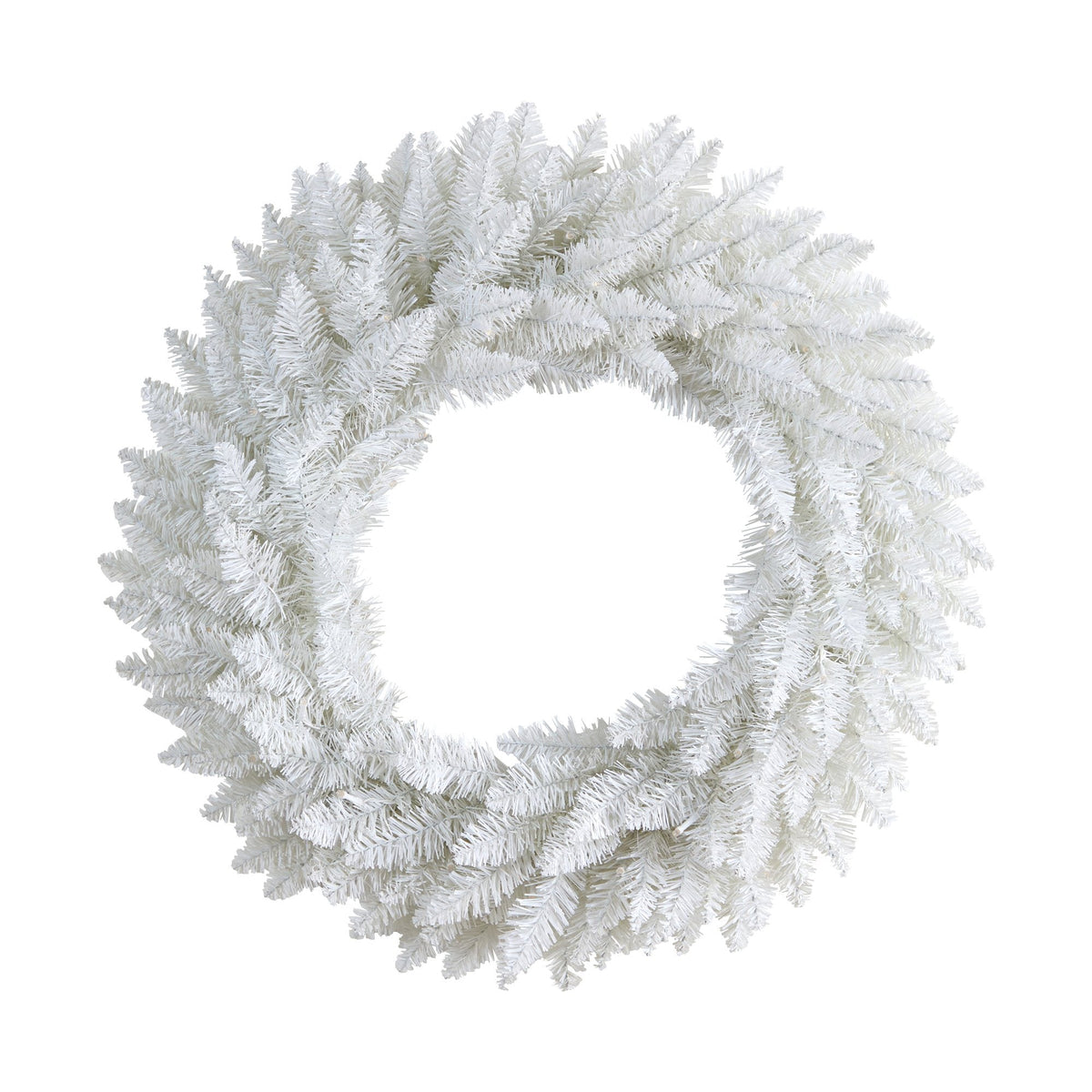 a white wreath with white leaves