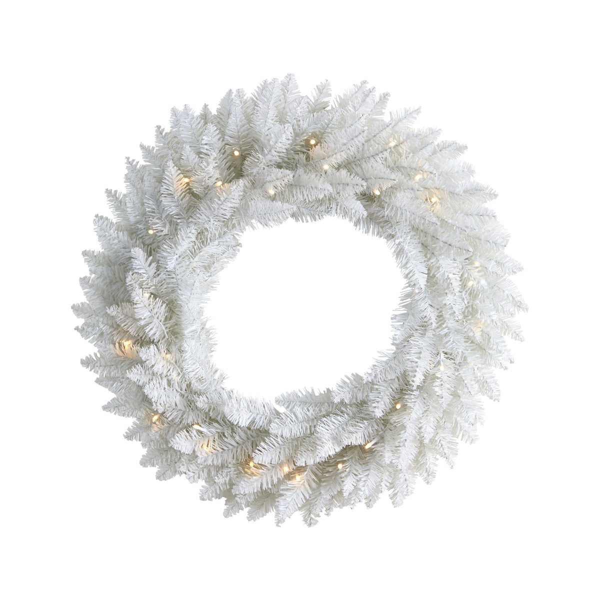 a white wreath with lights