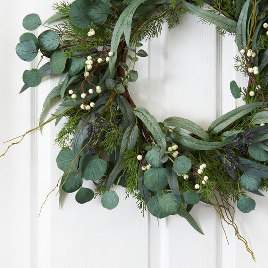a wreath on a door
