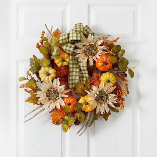 a wreath on a door
