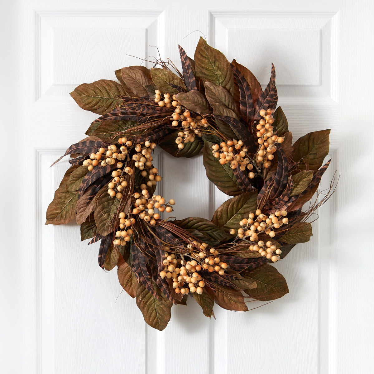 a wreath on a door