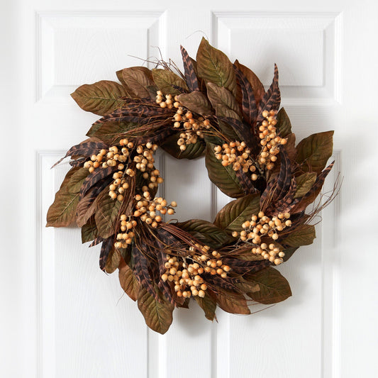 a wreath on a door