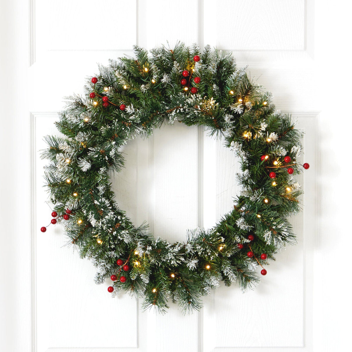 a wreath on a door