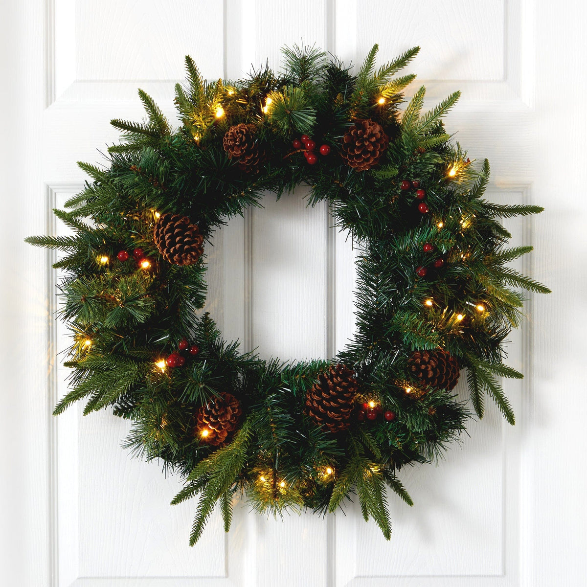 a wreath on a door