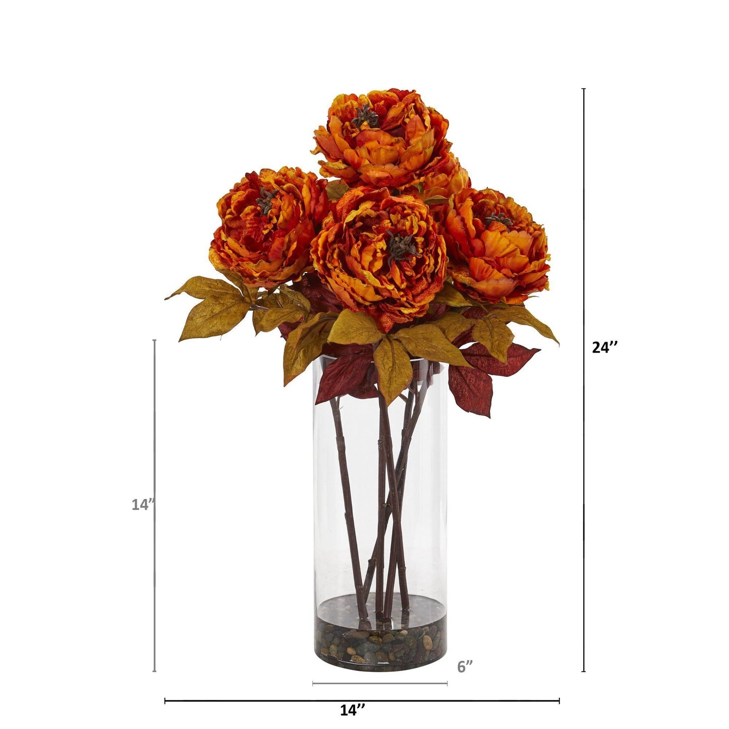 24” Peony Artificial Arrangement in Glass Vase