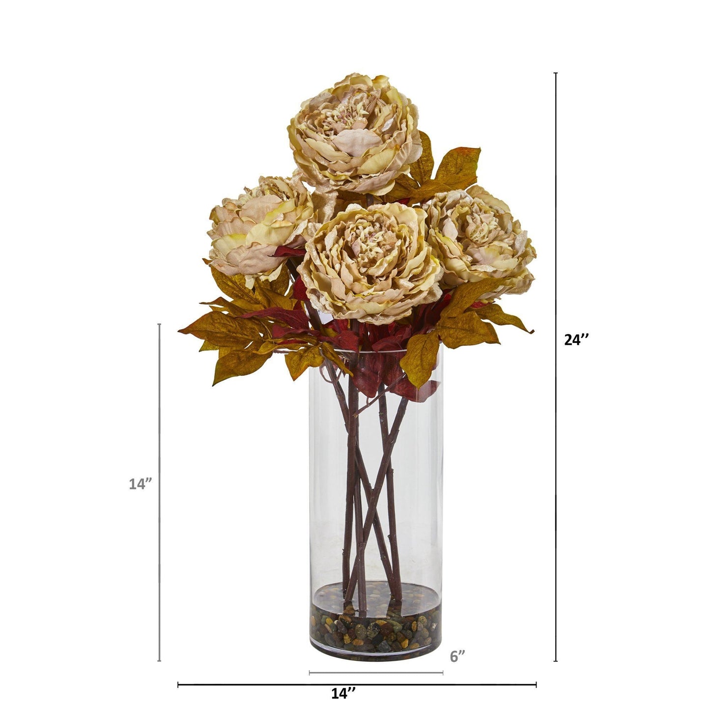 24” Peony Artificial Arrangement in Glass Vase