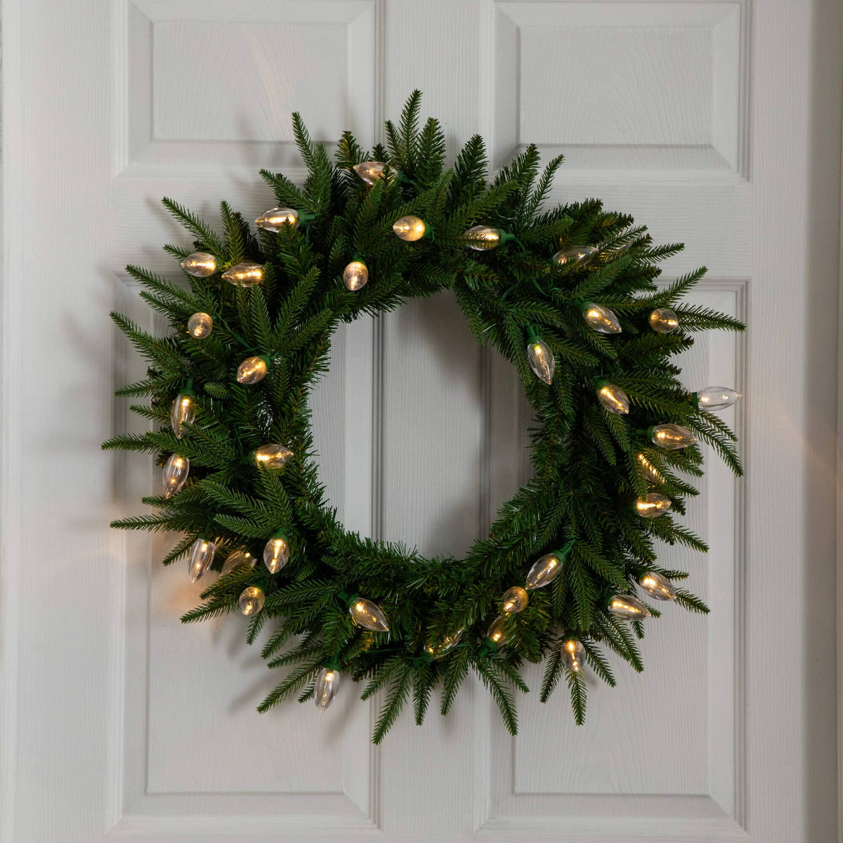 a wreath on a door