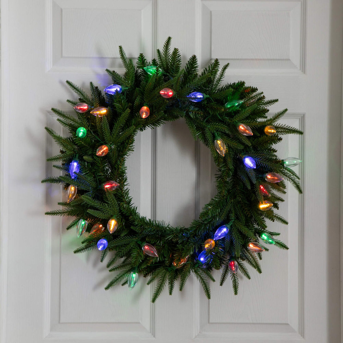 a wreath on a door