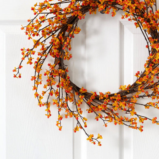 a wreath on a door