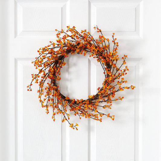 a wreath on a door