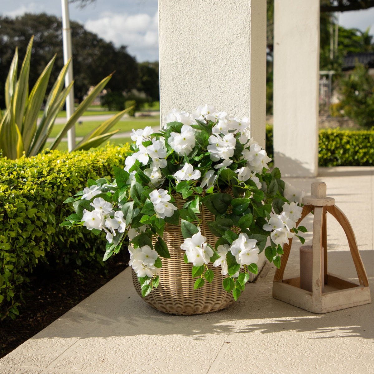 a basket of white flowers