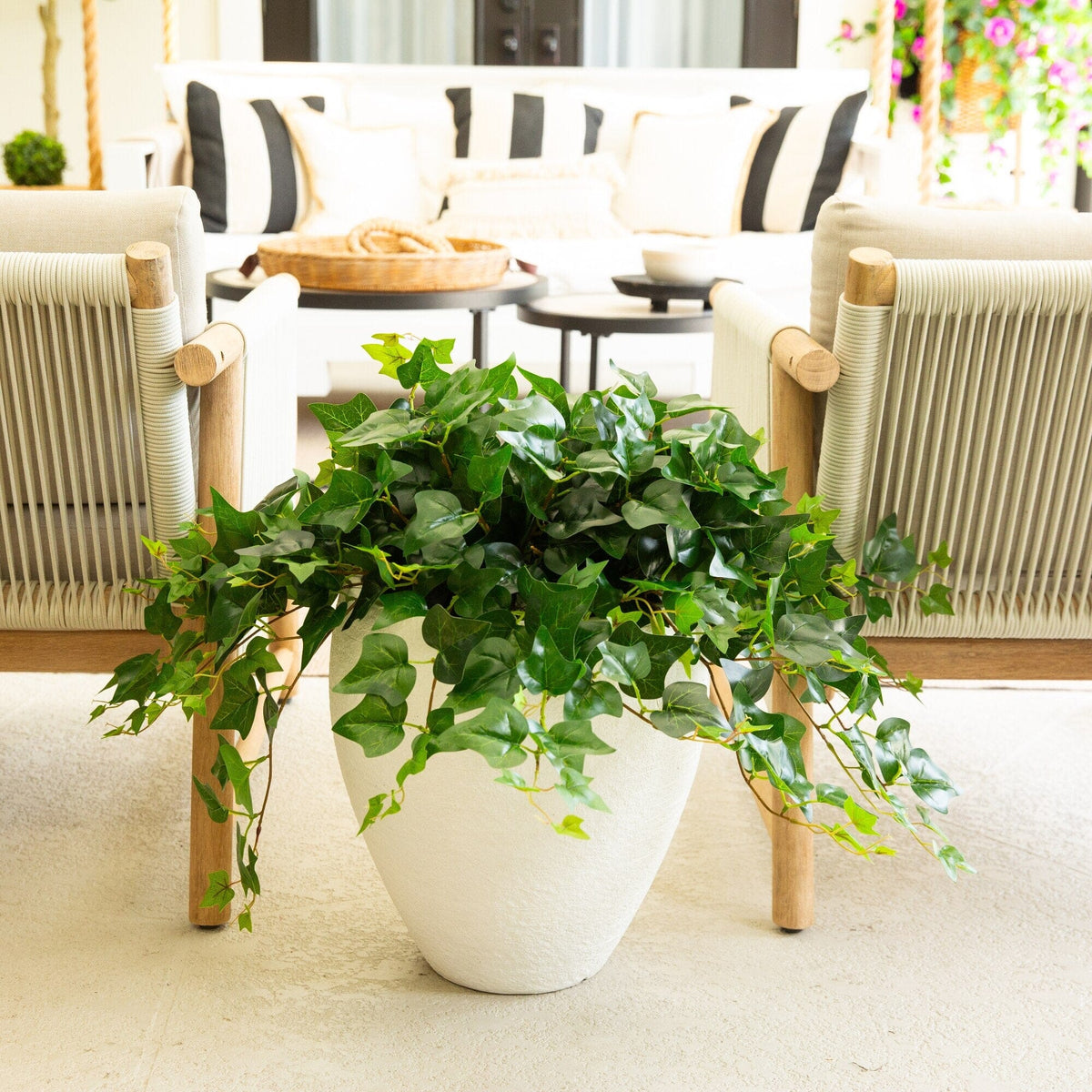 24" UV Resistant Artificial Puff Ivy Hanging Plant (Indoor/Outdoor) - Set of 3