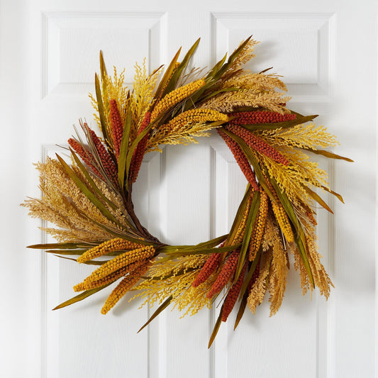 a wreath on a door