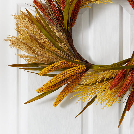 a wreath on a door