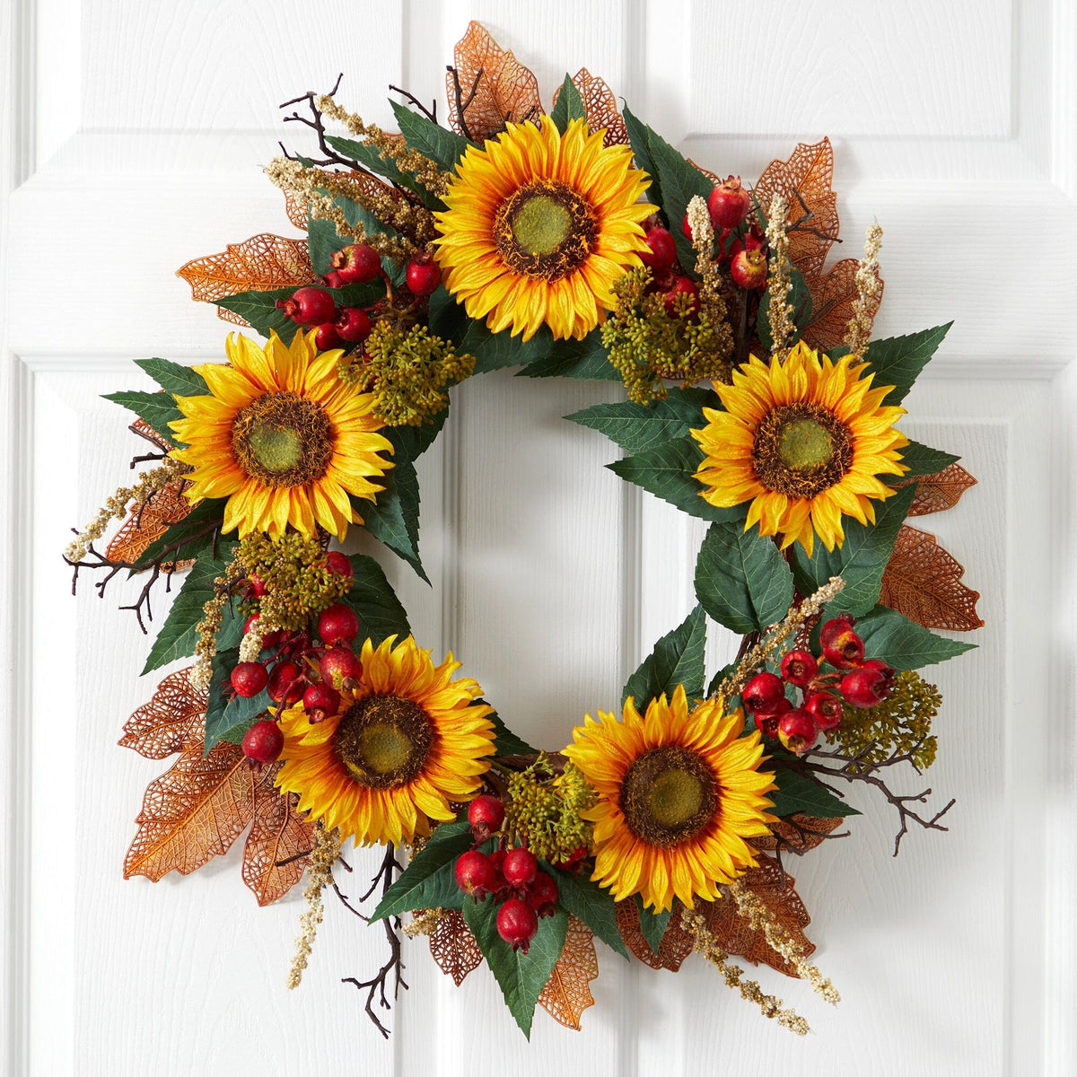 a wreath on a door