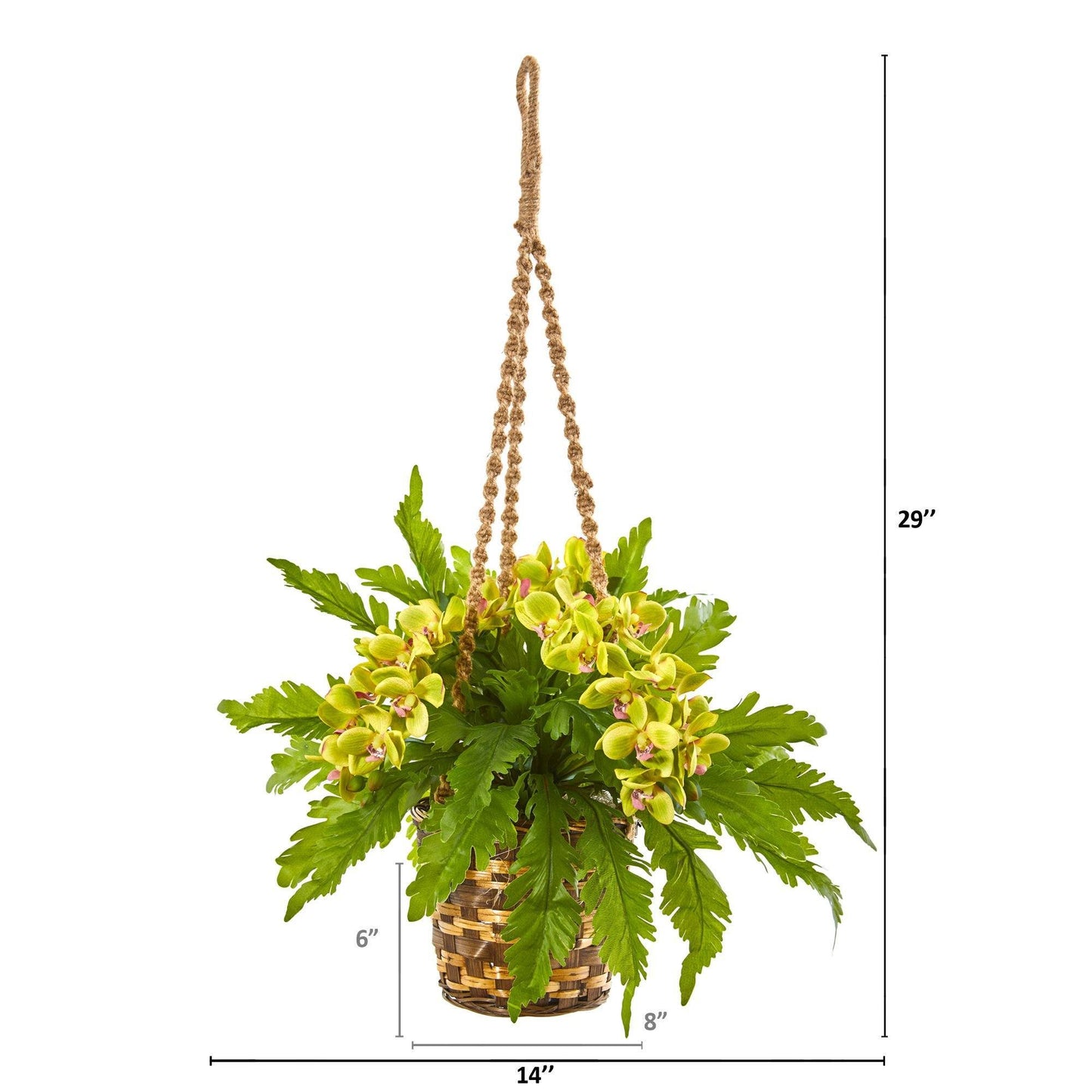 29” Artificial Phalaenopsis Orchid & Fern Plant in Hanging Basket