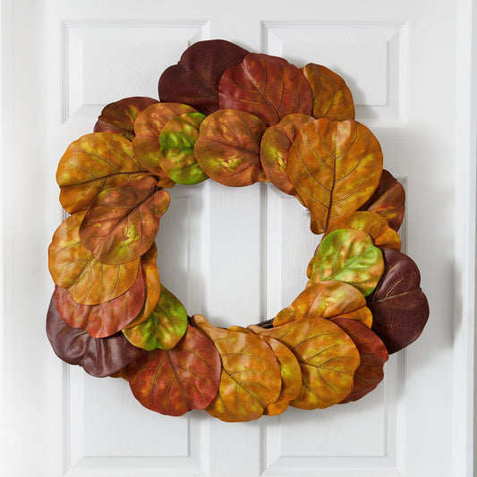 a wreath on a door