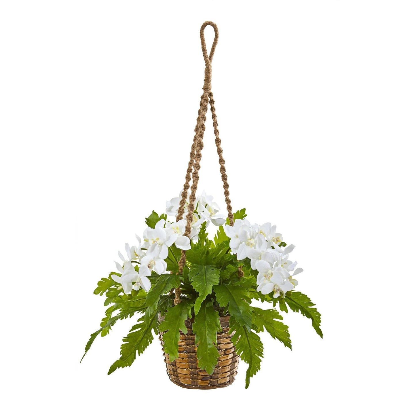 29” Phalaenopsis Orchid & Fern Artificial Plant in Hanging Basket