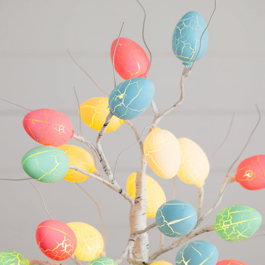 2' Pre-Lit Artificial Easter Egg Twig Tree with 24 LED Lights