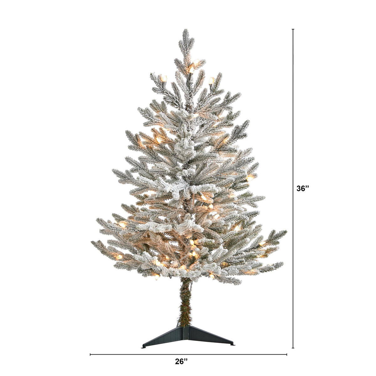 3’ Flocked Fraser Fir Artificial Christmas Tree with 200 Warm White Lights and 481 Bendable Branches