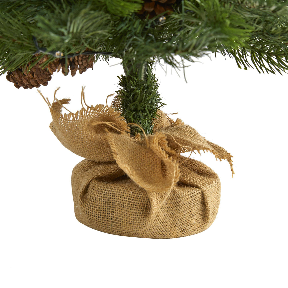 a burlap sack on a christmas tree