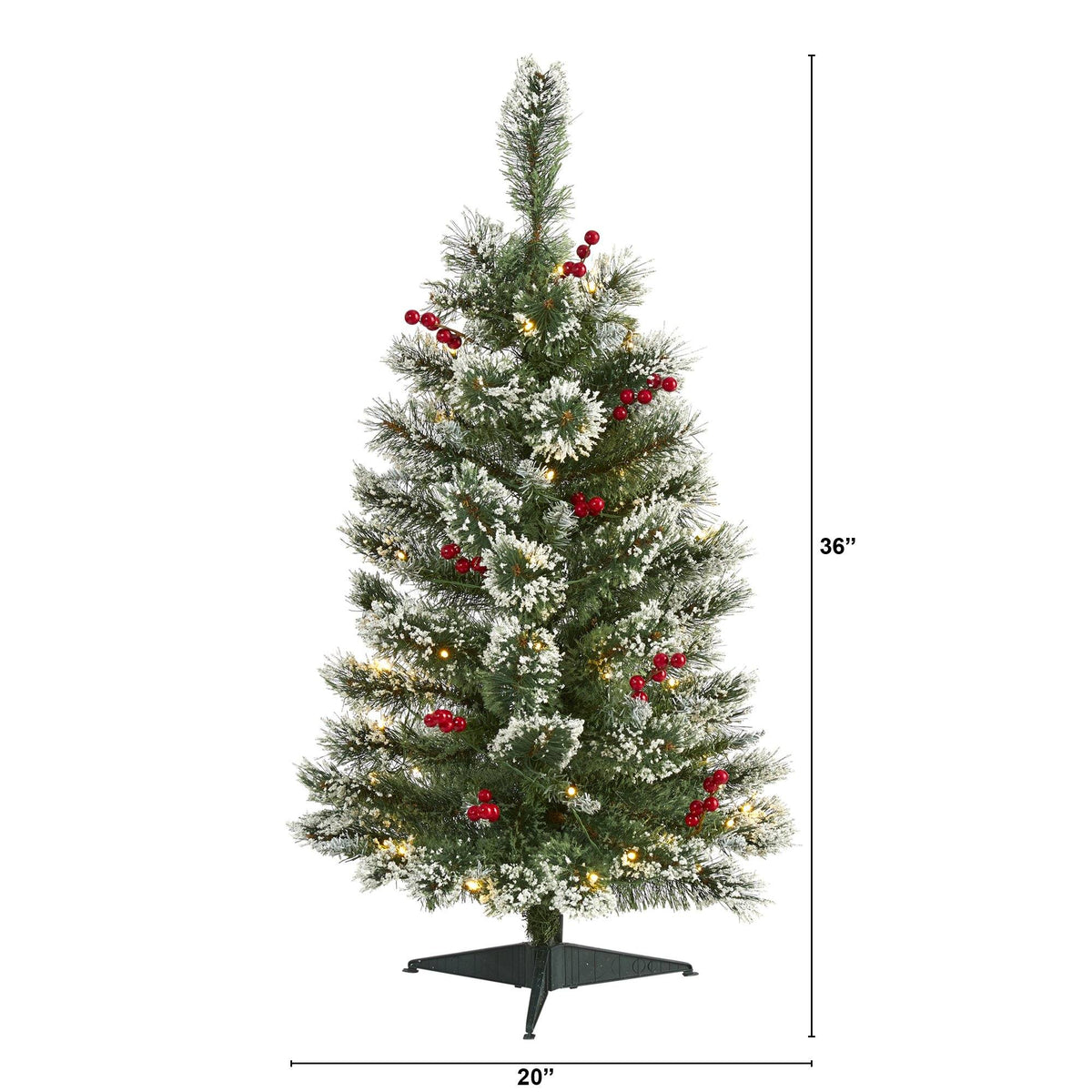 a tall christmas tree with lights and balls
