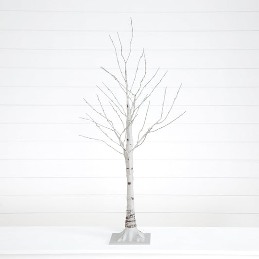 3’ Pre-Lit Artificial White Birch Tree with 120 Warm White LED Lights