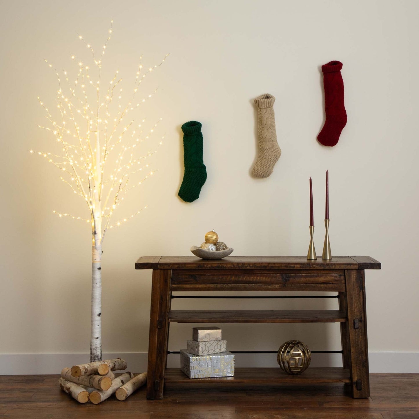 6’ Pre-Lit Artificial White Birch Tree with 92  Warm White LED Lights