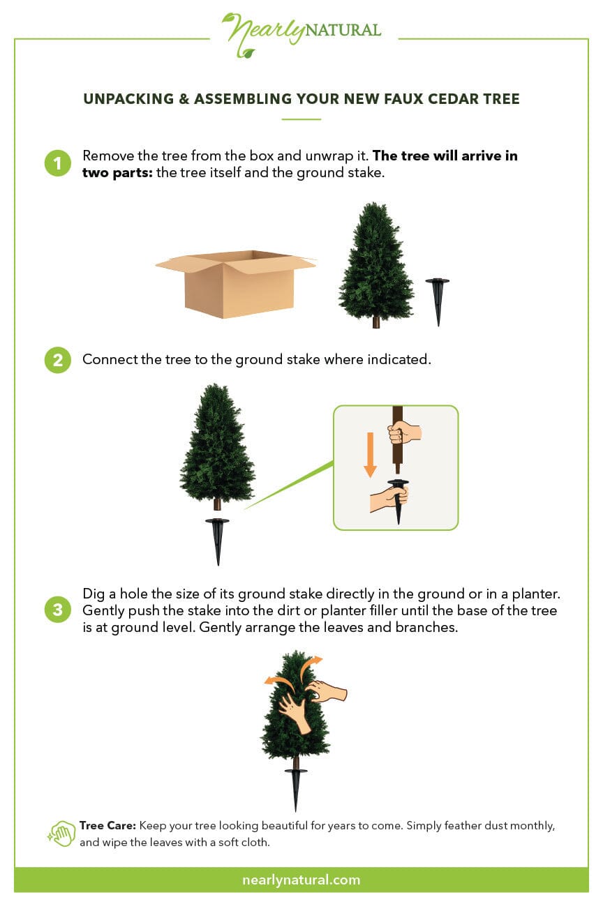 3' UV Resistant Artificial Cedar Plant with Integrated Ground Stake (Indoor/Outdoor) - Set of 2