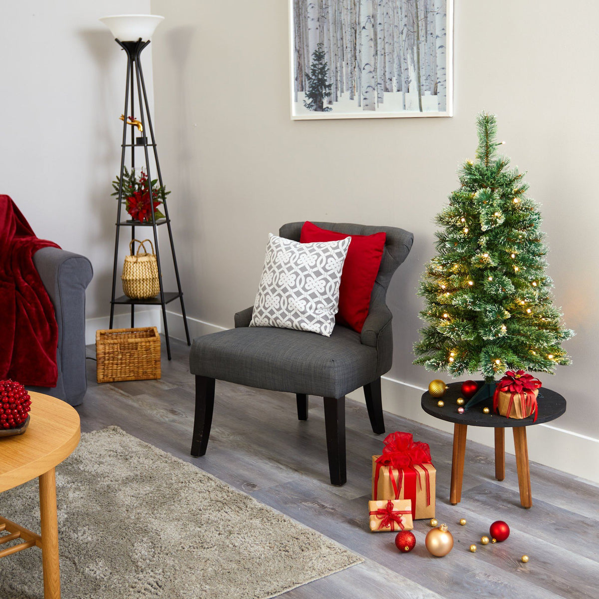 a christmas tree in a room