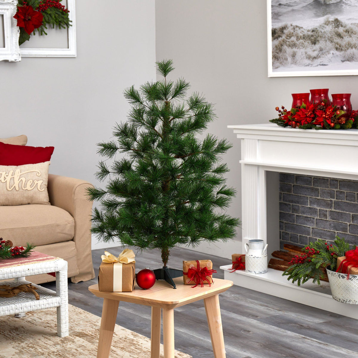 a christmas tree in a living room