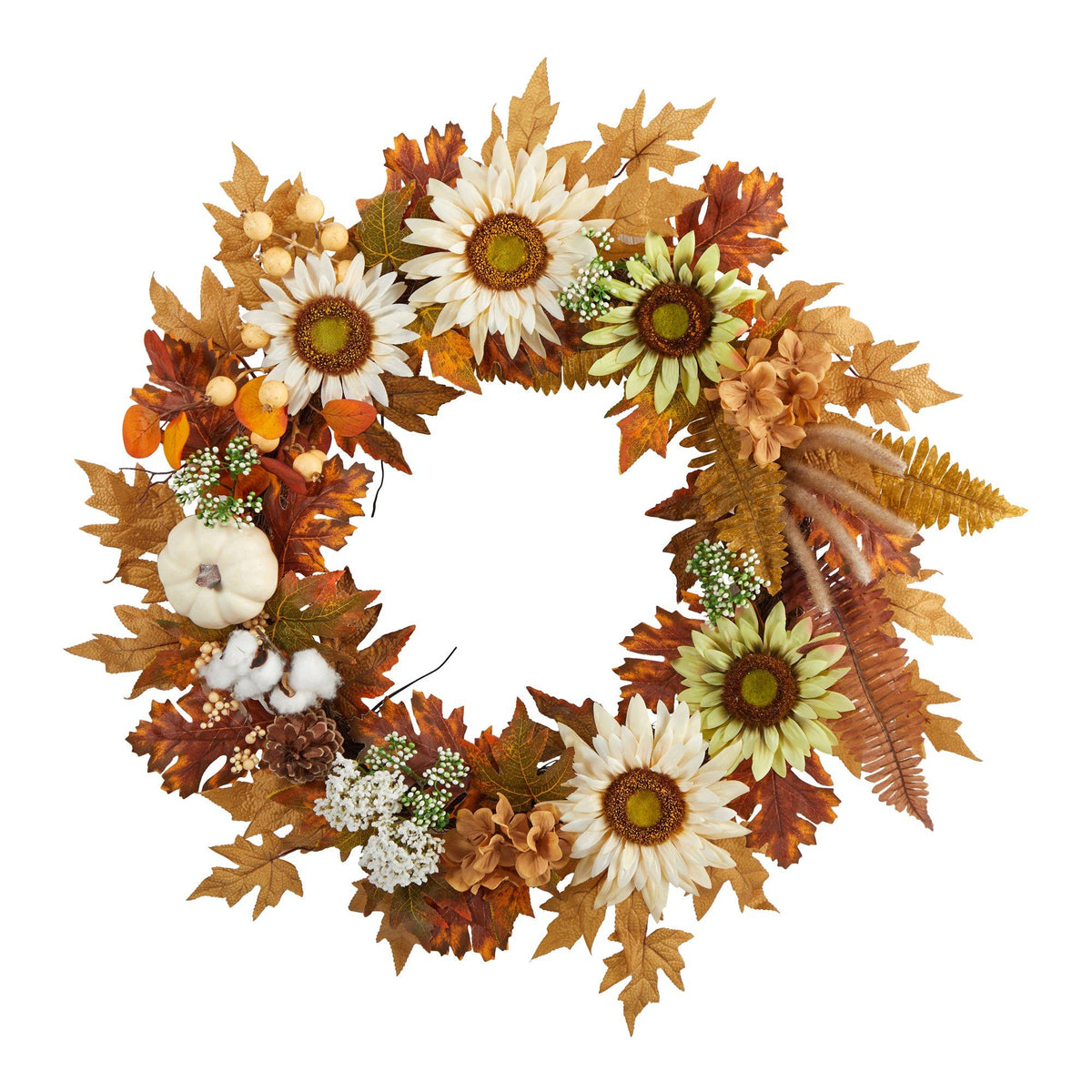 a wreath with flowers and leaves
