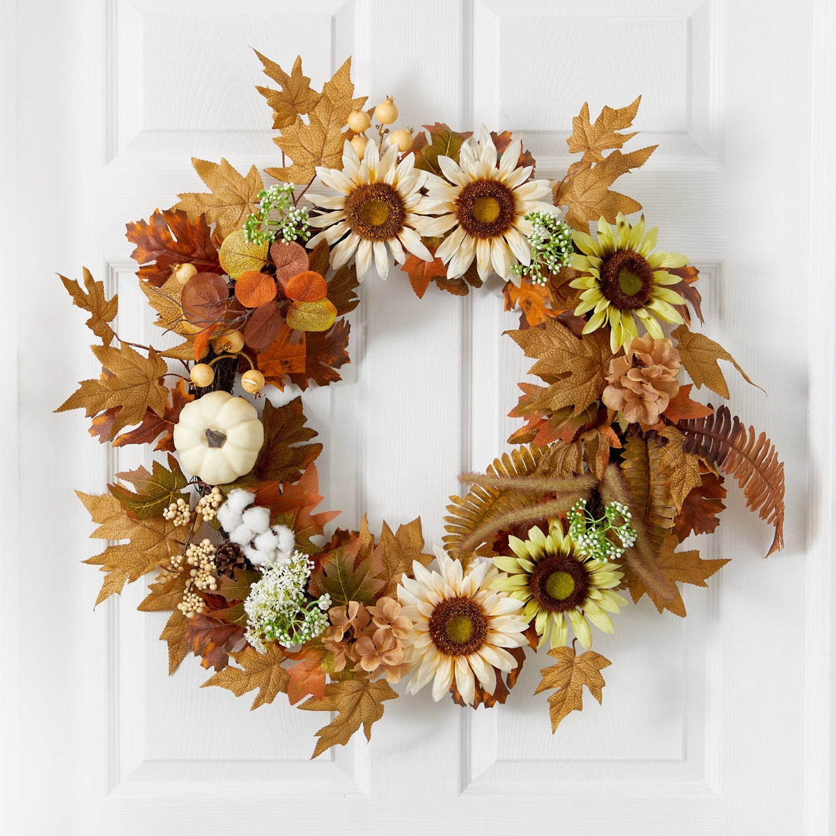 a wreath on a door